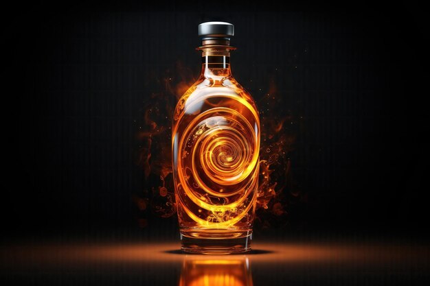 Elegancja AIGenerated przedstawia szklaną butelkę wypełnioną perfekcyjną whisky