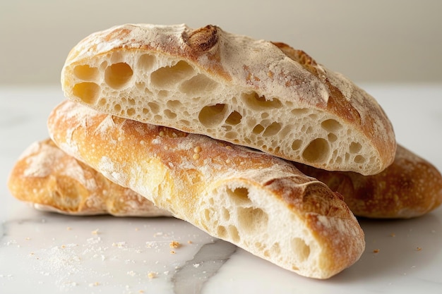 Elegancja chleba ciabatta podkreślająca teksturowaną skórkę i miękkie porowate wnętrze