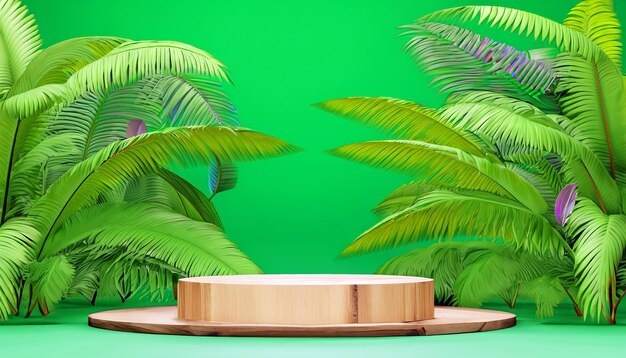 Elegancja natury Drewniane podium pośród bujnego lasu tropikalnego w renderowaniu 3D Prezentacja produktu Połączenie elegancji i piękna natury