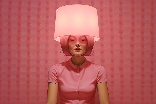 Zdjęcie elegancja w kolorze różowym kobieta siedząca na krześle skąpana w delikatnym blasku stylowej lampy
