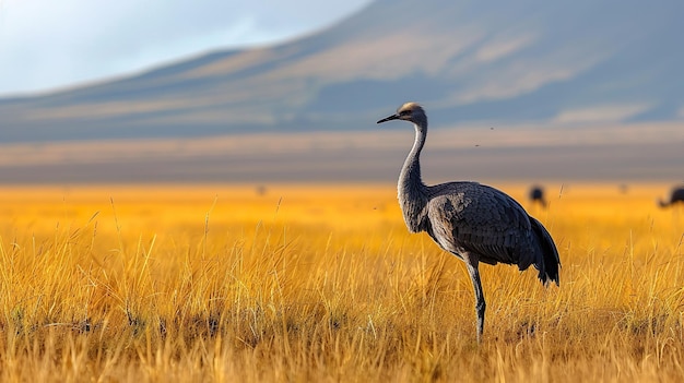 Elegancja w trawie Kori Bustard w afrykańskiej sawannie o zmierzchu