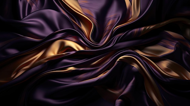 Elegancka błyszcząca złota tkanina na czarnym tle Generative Ai