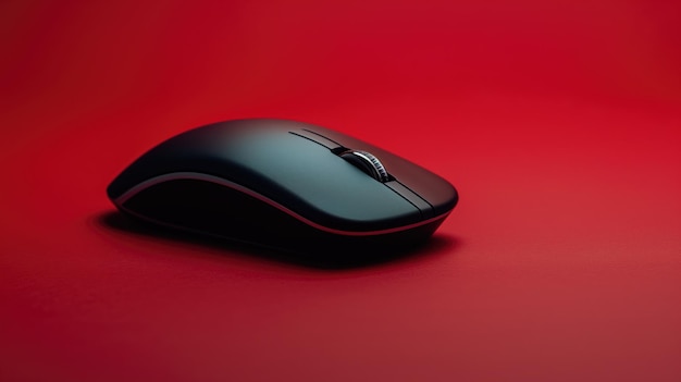 Elegancka czarna mysz bezprzewodowa na żywej czerwonej powierzchni