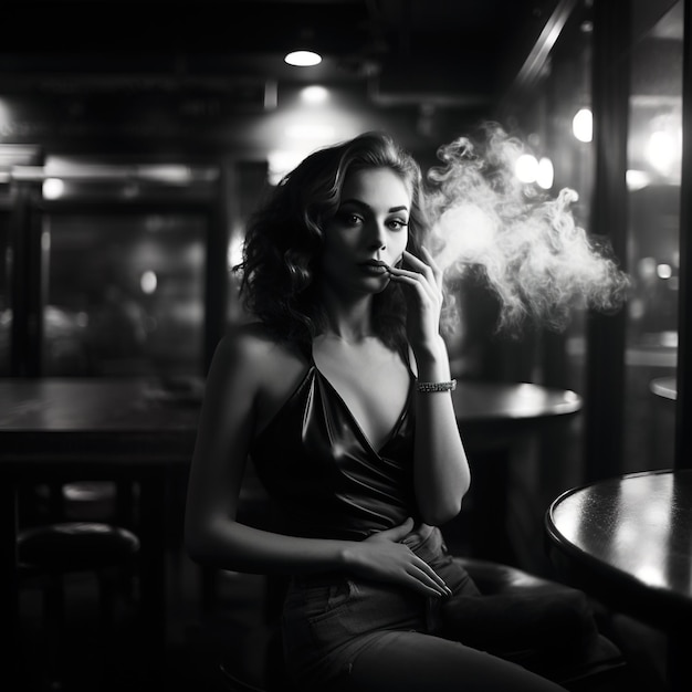 Elegancka kobieta pali w barze