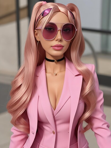 Elegancka lalka Barbie w różowym garniturze Stylowy przedmiot kolekcjonerski