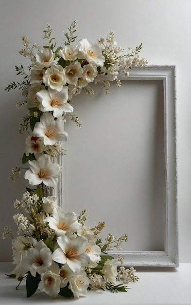 Zdjęcie elegancka ramka z kwiatami jasminu na białym tle