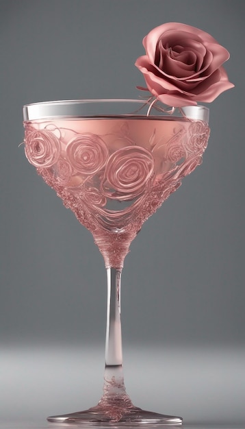 Zdjęcie elegancka róża dekoracyjna pomysł na koktajl kieliszek koktajlowy realistyczna ostra ostrość