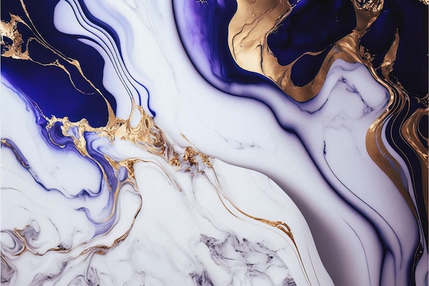 Elegancka tekstura marmuru w kolorze niebieskim, białym i złotym do projektów z najwyższej półki. Oszałamiający obraz na stronę internetową