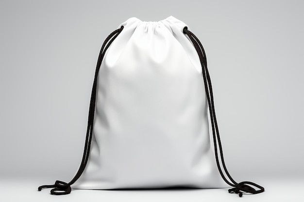 Elegancka, zwykła biała torba zabezpieczona kontrastową czarną liną ściągającą