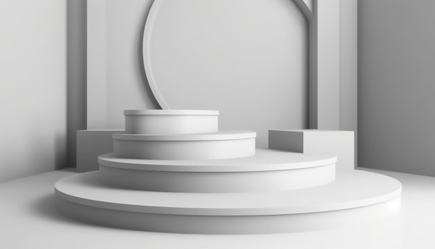 Elegancki abstrakcyjny zestaw białych podium w słońcu z cieniem na białym tle do prezentacji produktu