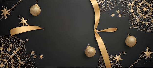 Zdjęcie elegancki baner z życzeniami bożonarodzeniowymi ze złotymi wirującymi wstążkami z wdziękiem owijającymi się wokół lśniącej ulicy św