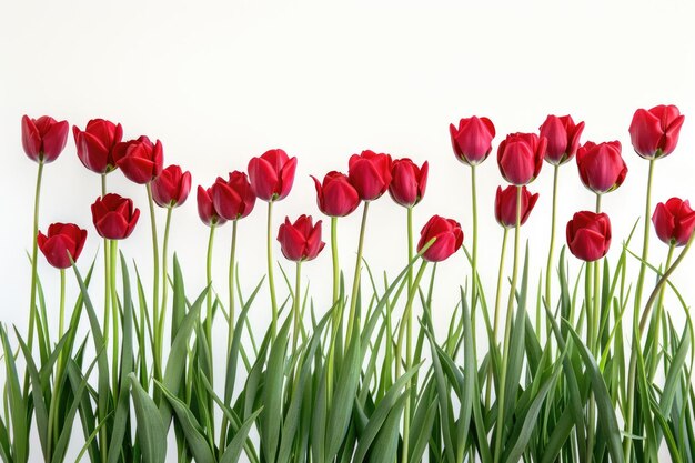 Elegancki bukiet czerwonych tulipanów na białym tle na uroczystości
