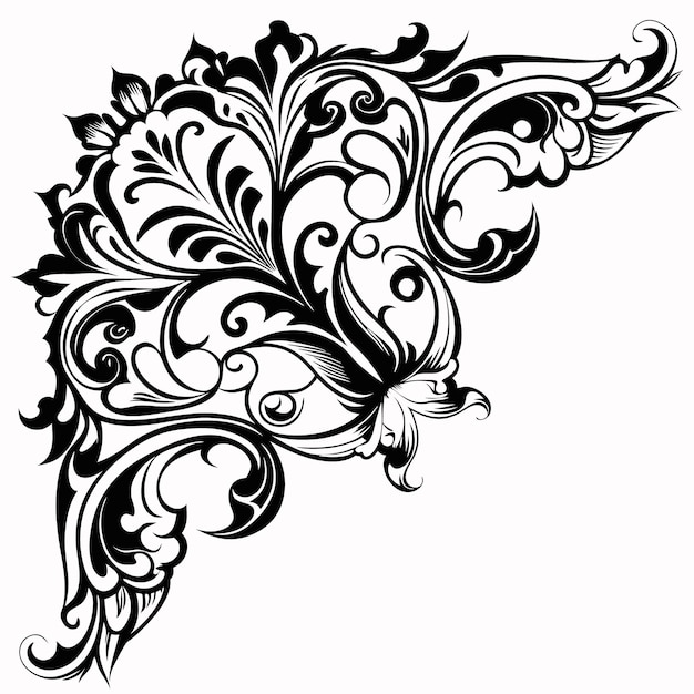 Elegancki czarno-biały kwiatowy element rogu