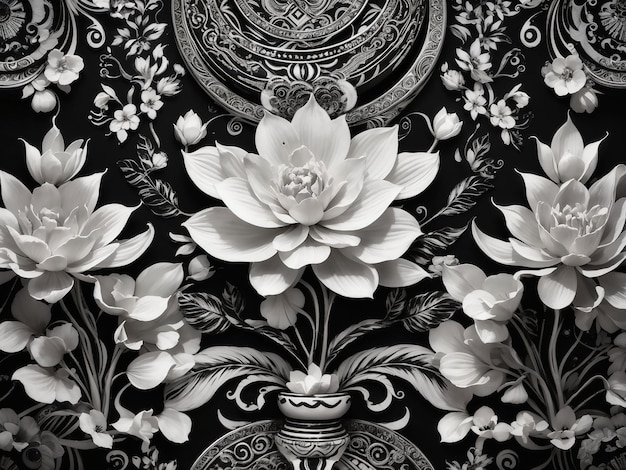 Elegancki czarno-biały tajski wzór