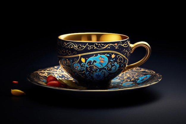 Zdjęcie elegancki czarno-złoty serwis do herbaty orientalnej