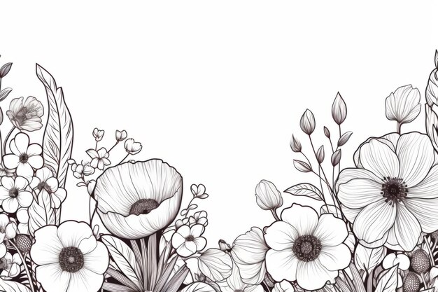 Zdjęcie elegancki floral line art banner przyciągający czarno-biały ręcznie narysowany projekt dla mediów społecznych