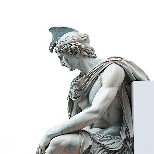 Elegancki grecki posąg stojący wysoko na białym tle