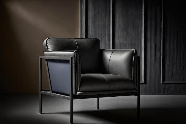 Elegancki i minimalistyczny fotel ze skórzanym lub tekstylnym siedziskiem i ramą stworzony za pomocą generative ai