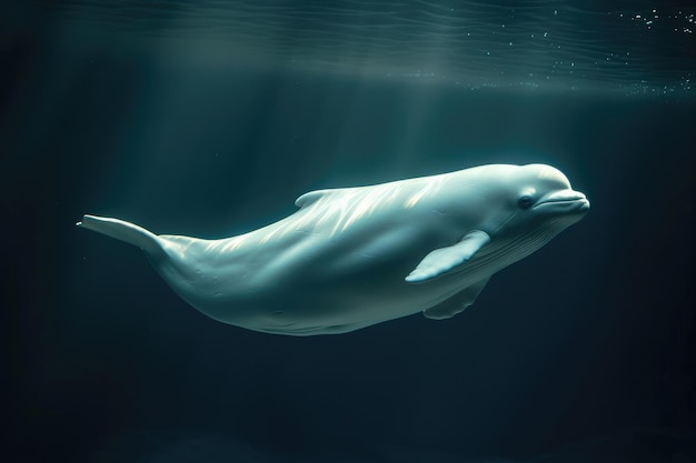 Elegancki i zabawny wieloryb beluga wdzięcznie płynie przez wodę Ai generative