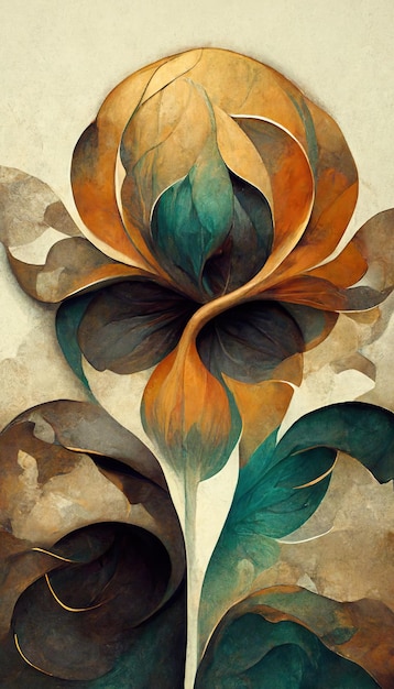 Elegancki kwiatowy tło w stylu Art Nouveau Retro dekoracyjny wzór kwiatowy ilustracja 3D