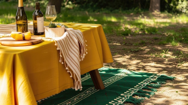 Zdjęcie elegancki letni piknik z winem w parku