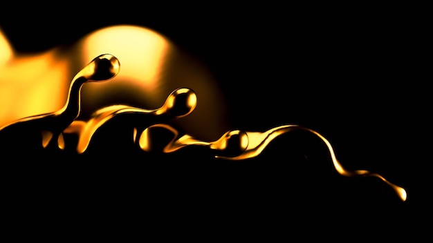 Zdjęcie elegancki, luksusowy plusk złotej cieczy. ilustracja, renderowanie 3d.