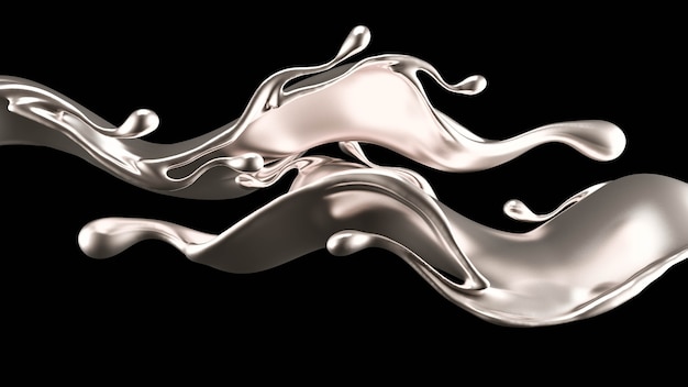 Elegancki, luksusowy plusk złotej cieczy. Ilustracja, renderowanie 3d.