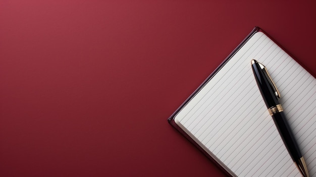 Elegancki notebook i długopis na czerwonym tle
