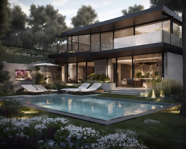 Elegancki nowoczesny projekt architektoniczny domu 3d
