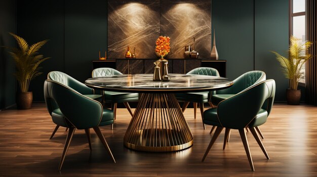 Elegancki projekt jadalni Wnętrze jadalni ze stołem i krzesłami