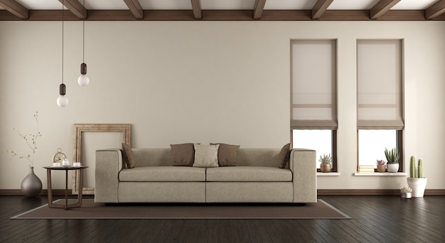 Elegancki salon z sofą na dywanie