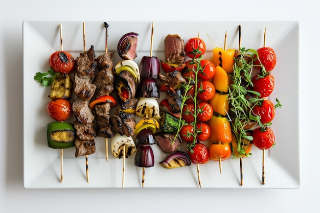Elegancki zestaw grillowanych kebabów Kolorowe szaszłyki warzywne i mięsne