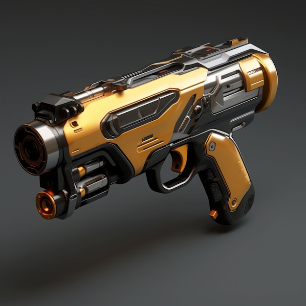 Elegancki złoty akcentowany SciFi Weapon Energy Blaster 3D Render