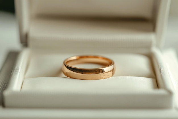 Elegancki złoty pierścionek ślubny w klasycznym pudełku