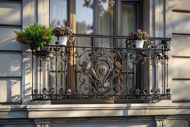 Zdjęcie eleganckie balkonowe balustrady z kutego żelaza