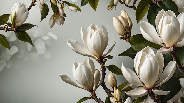 Eleganckie białe kwiaty magnolii na gałęziach