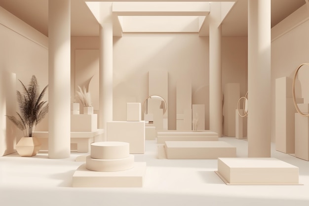 Eleganckie geometryczne podium i kremowy minimalizm