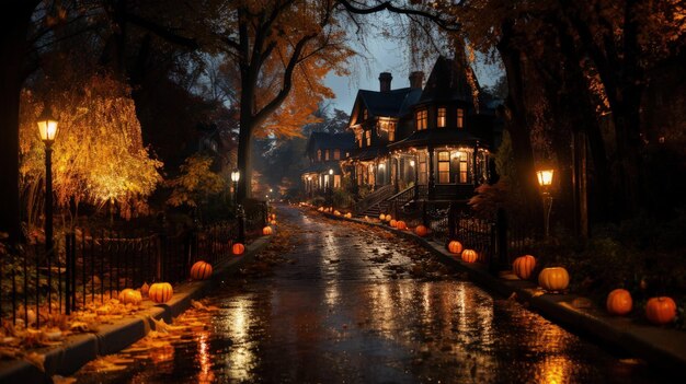 eleganckie halloweenowe dekorowanie okolicznych ulic na noc