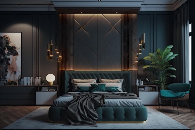 Eleganckie i nowoczesne wnętrze sypialni