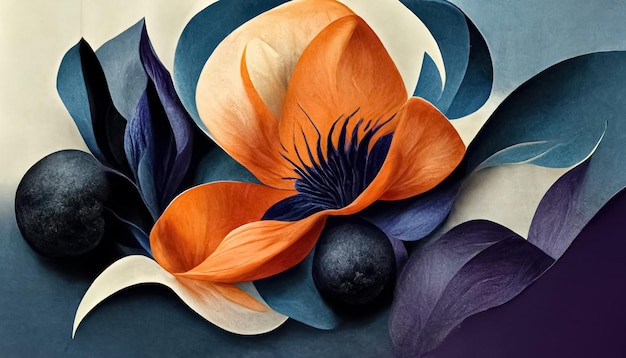 Eleganckie kwiatowe tło w stylu renesansowym Retro kwiatowa grafika 3D cyfrowa ilustracja