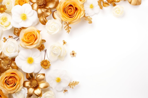 Zdjęcie eleganckie kwiaty na białym tle z miejsca na kopię