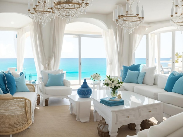 Eleganckie meble do luksusowego domu na plaży Generative AI