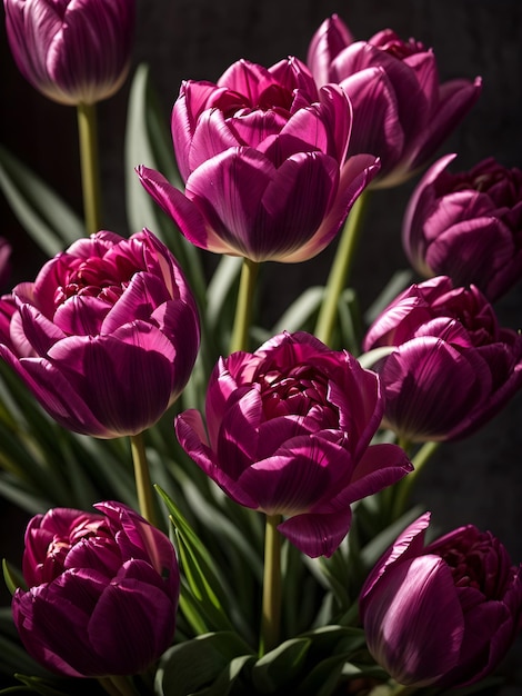 Eleganckie podświetlane fioletowe tulipany