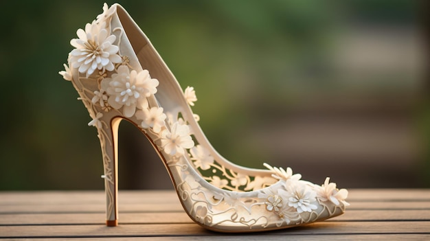 Eleganckie ślubne koronkowe buty na wysokim obcasie z kwiatami
