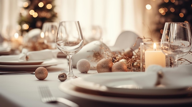 Eleganckie świąteczne wyposażenie stołowe z dekoracjami Koncepcja świątecznej elegancji kolacji