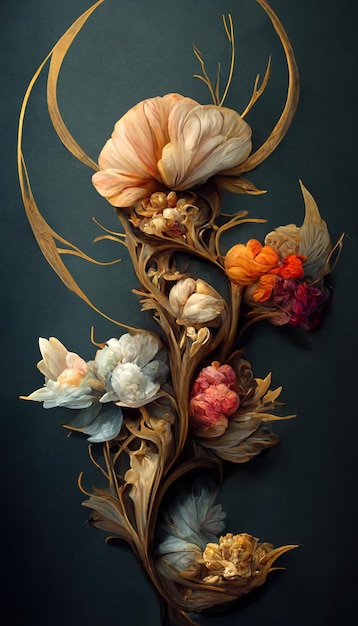Eleganckie tło kwiatowe w stylu barokowym Retro dekoracyjna sztuka kwiatowa Cyfrowa ilustracja