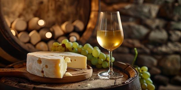 Eleganckie wino i ser w wiejskim otoczeniu, idealne dla kulinarnych tematów i reklam na napoje