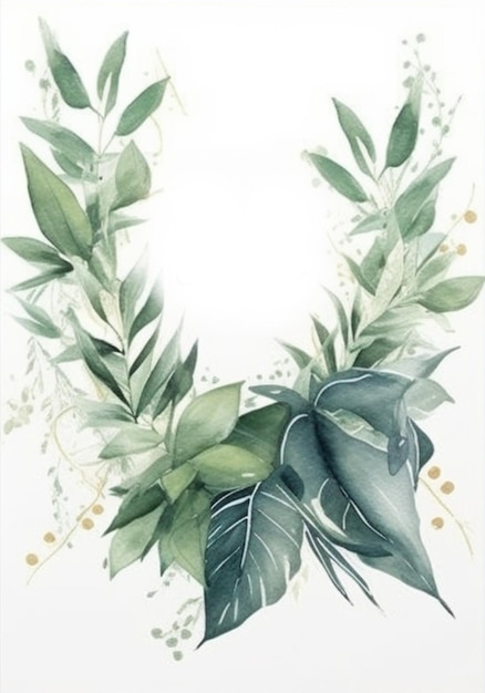 eleganckie zaproszenie z liśćmi i zielonymi liśćmi w stylu ręcznego malowania