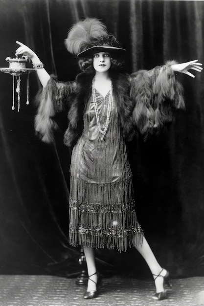 Zdjęcie elegancko pozująca transpłciowa kobieta w modzie vintage