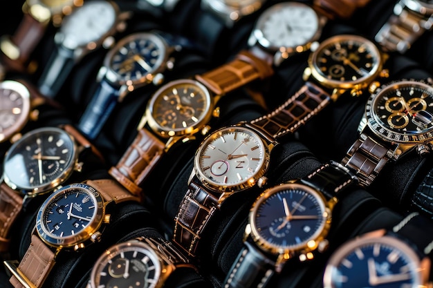 Elegancko ułożone luksusowe zegarki, wystawa fotografii produktu